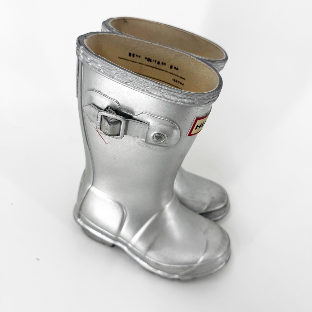 Hunter Original Kids Metal Rain Boots Silver Metallic Waterproof‎ Size 9 Toddler